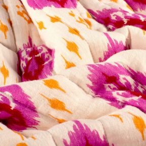Quiltstof Musselin etniske blomster – uldhvid/pink, 