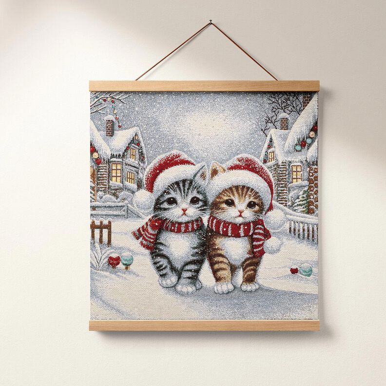 Dekorativt panelstof Gobelin julekatte – lyseblå/karminrød,  image number 6