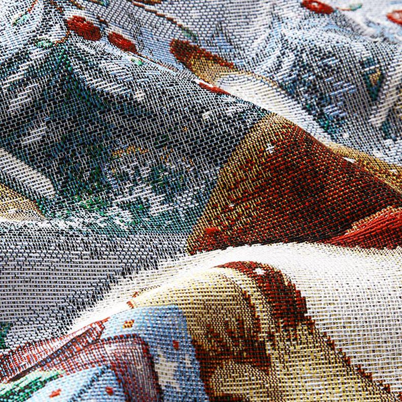 Dekorativt panelstof Gobelin kat med gaver – lyseblå/karminrød,  image number 2