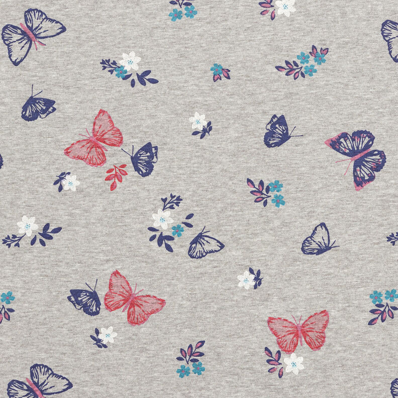 Alpefleece sommerfugle og blomster Melange – sølvgrå,  image number 1
