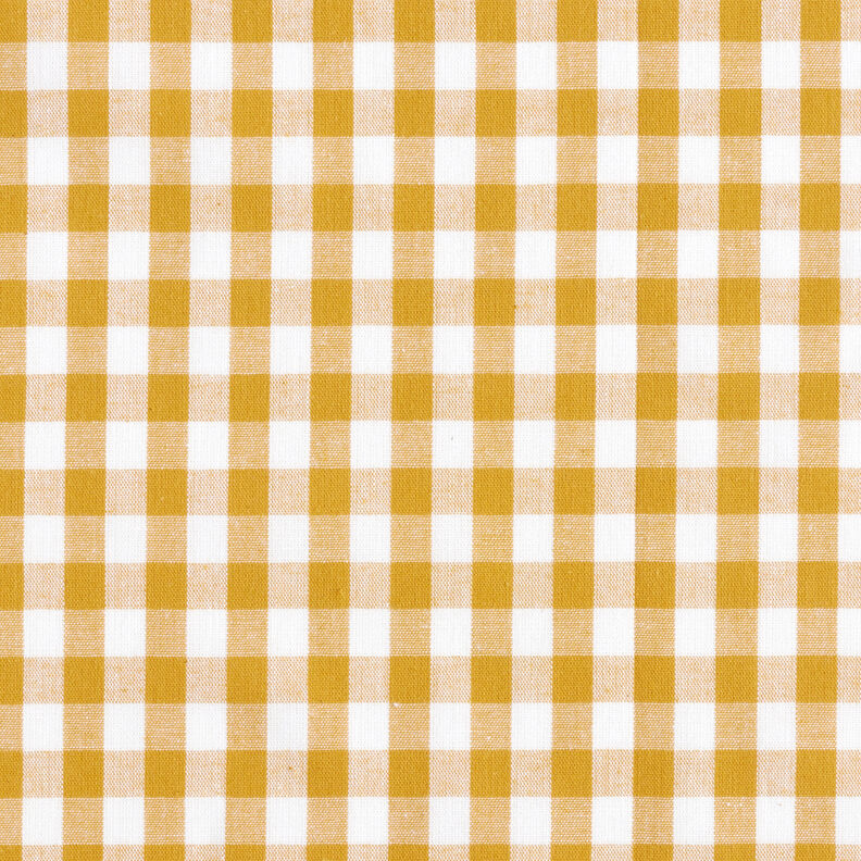 Bomuldsstof Vichy tern 1 cm – sennep/hvid,  image number 1