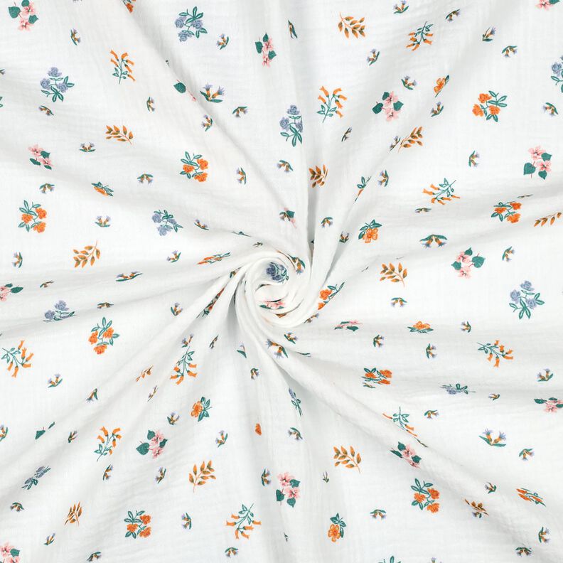 Musselin/Dobbelt-Crincle stof blomster | Poppy Fabrics – elfenben/ferskenorange,  image number 3