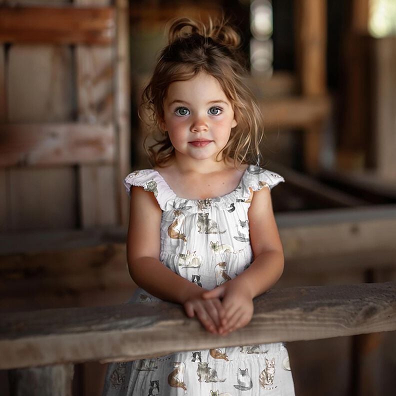 Bomuldspoplin glade katte Digitaltryk | Poppy Fabrics – hvid,  image number 5