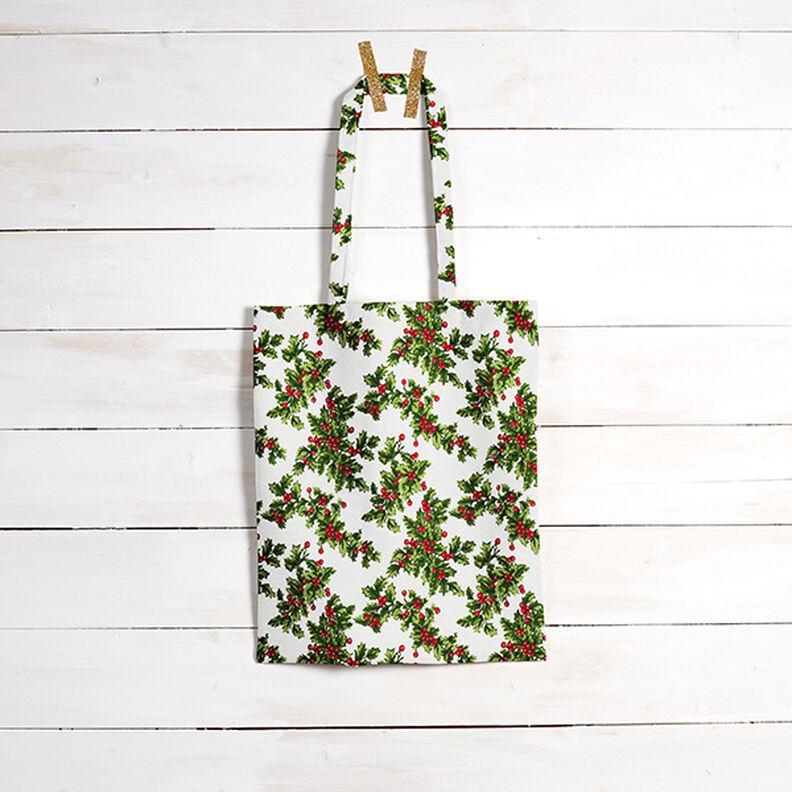 Dekorationsstof kanvas Misteltenkviste – grøn/rød,  image number 9