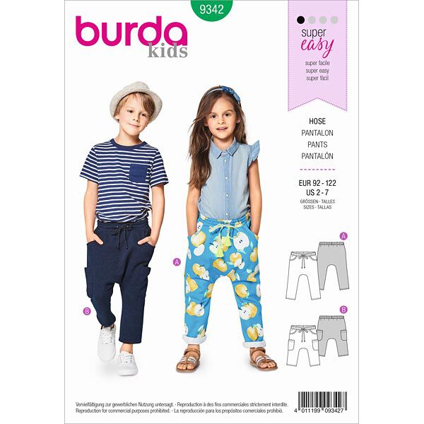 Børn - Bukser med elastiklinning , Burda 9342 | 92 - 122,  image number 1