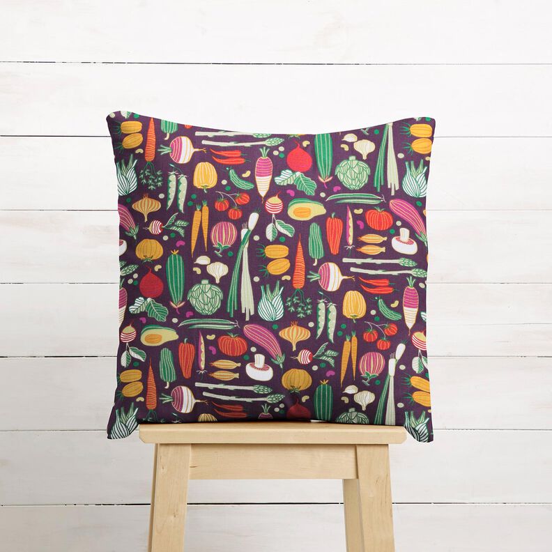 Bomuldsstof Cretonne grøntsagsvarianter – aubergine/grøn,  image number 7