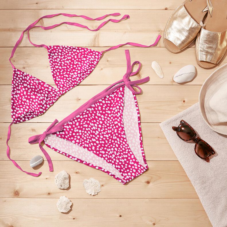 Badetøjsstof mini-farvepletter – intens pink/hvid,  image number 6