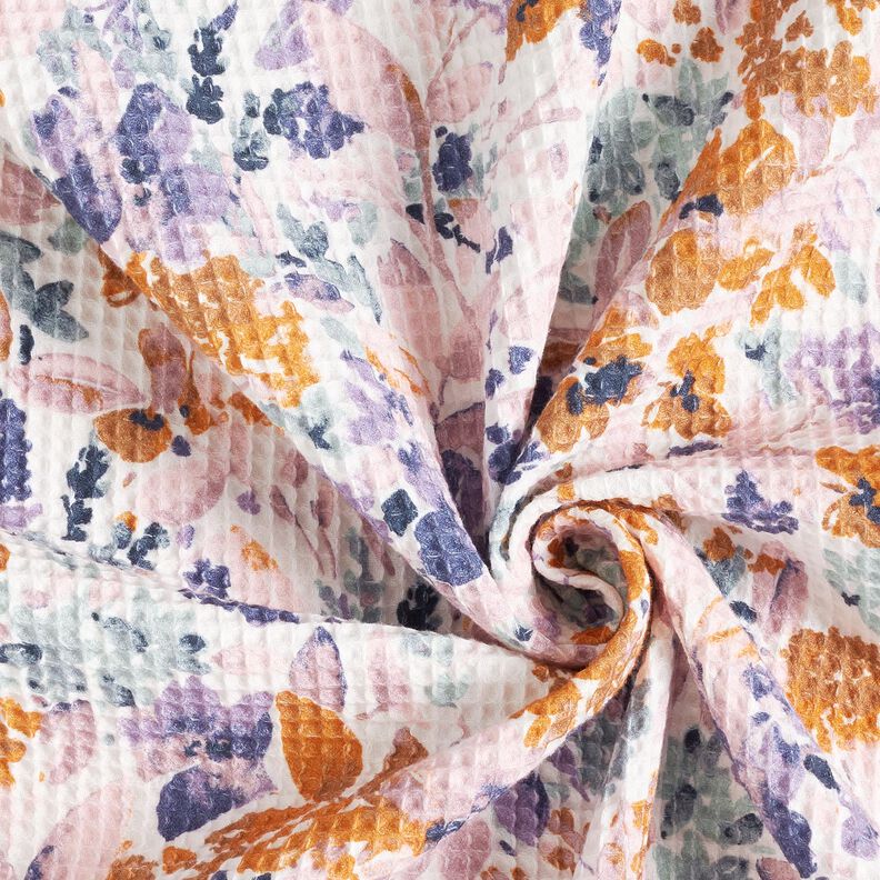 Vaffelpiqué akvarelblomster | Poppy Fabrics – hvid/lavendel,  image number 3