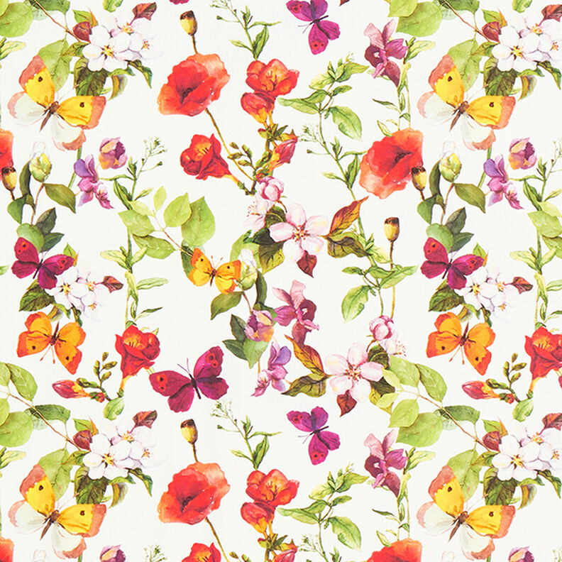 Outdoorstof Canvas Blomster og Sommerfugle – hvid/lilla,  image number 1
