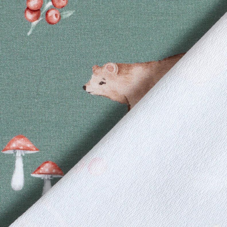 GOTS French Terry Sommersweat Bjørn, rådyr, egern Digitaltryk – mørkegrøn,  image number 4