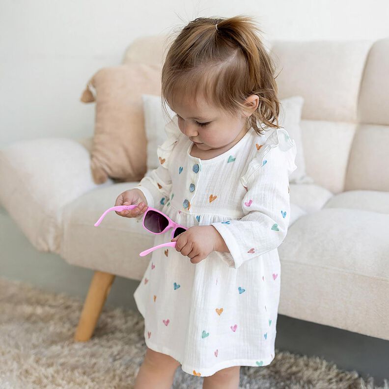 Musselin/Dobbelt-Crincle stof farverige hjerter Digitaltryk – hvid,  image number 5