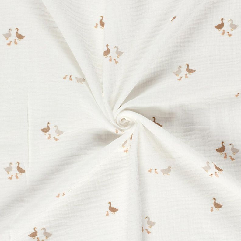 Musselin/Dobbelt-Crincle stof Andefamilie – uldhvid/natur,  image number 3