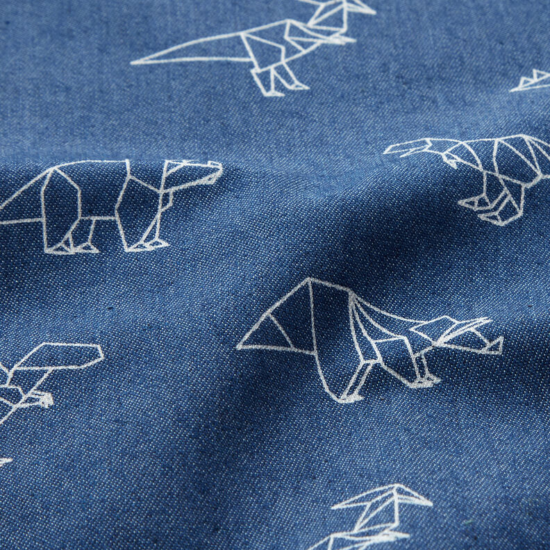 Jeansstof Stretch origami-dinoer – jeansblå,  image number 2