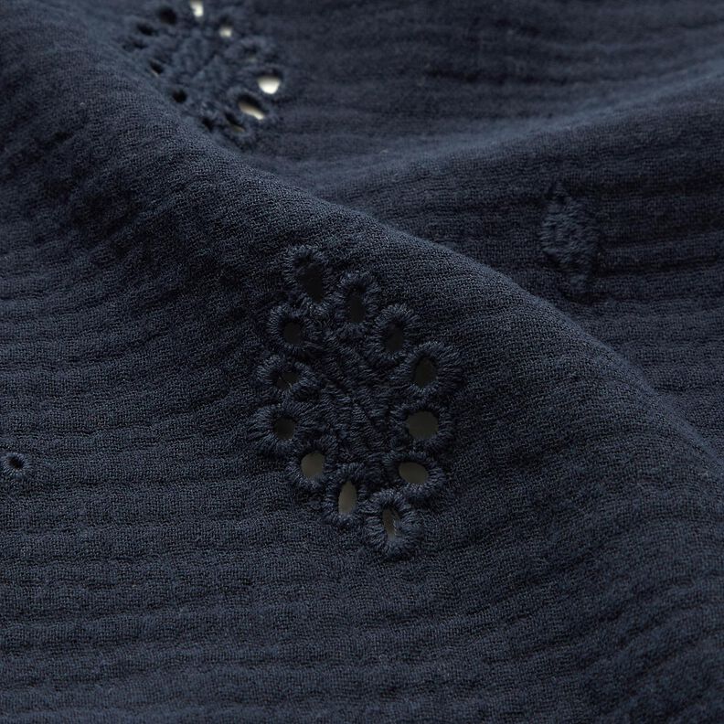 Musselin/Dobbelt-Crincle stof Hulbroderi Rombe – marineblå,  image number 2