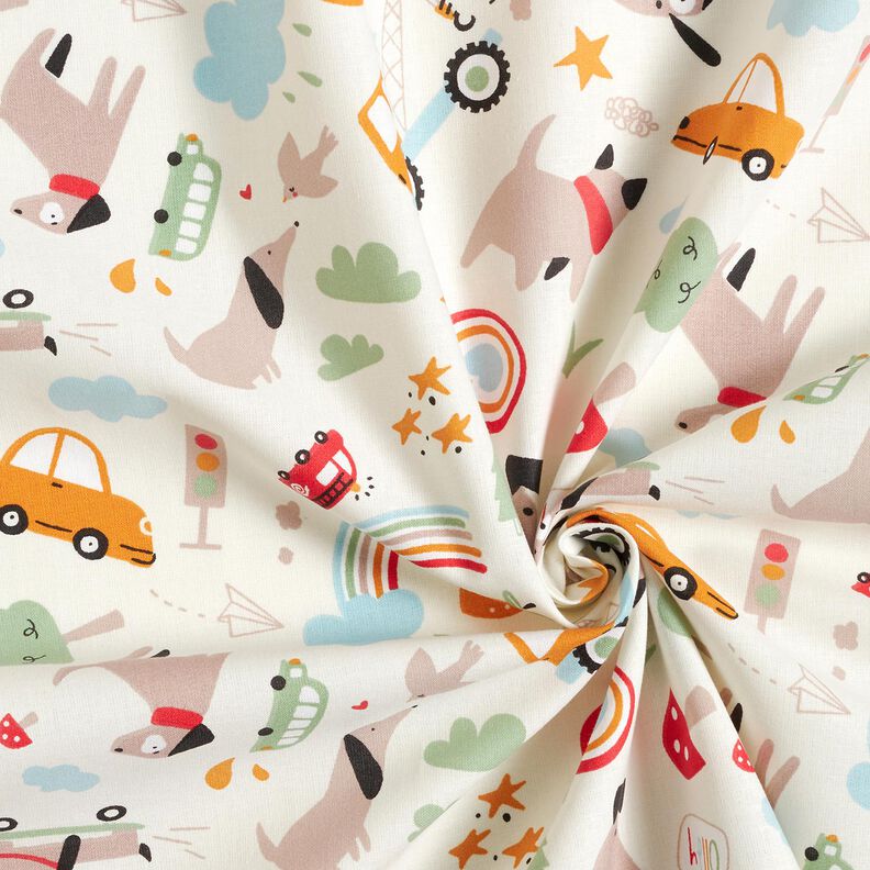 Bomuldspoplin Hunde på tur– uldhvid,  image number 3