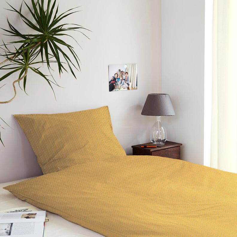 Bomuldsstof Cretonne små streger – karrygul,  image number 7