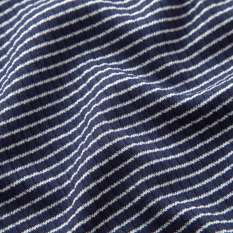 Rib-jersey mini-striber – marineblå/hvid,  image number 2