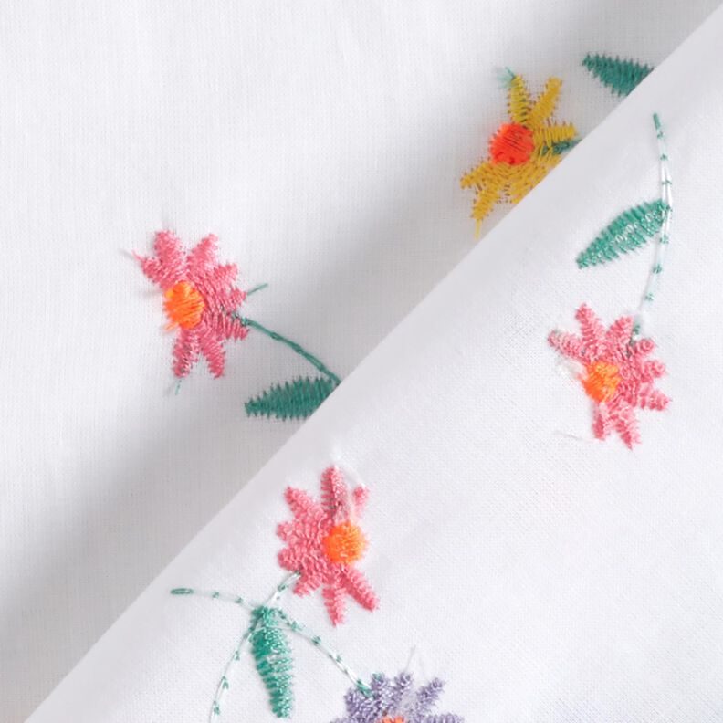 Fin bomuldsbatist broderede små blomster | Poppy Fabrics – hvid/neonorange,  image number 4