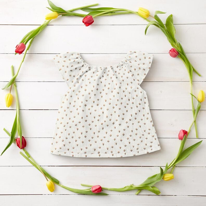 Musselin/Dobbelt-Crincle stof mini-tulipaner Digitaltryk &ndash; hvid,  image number 6