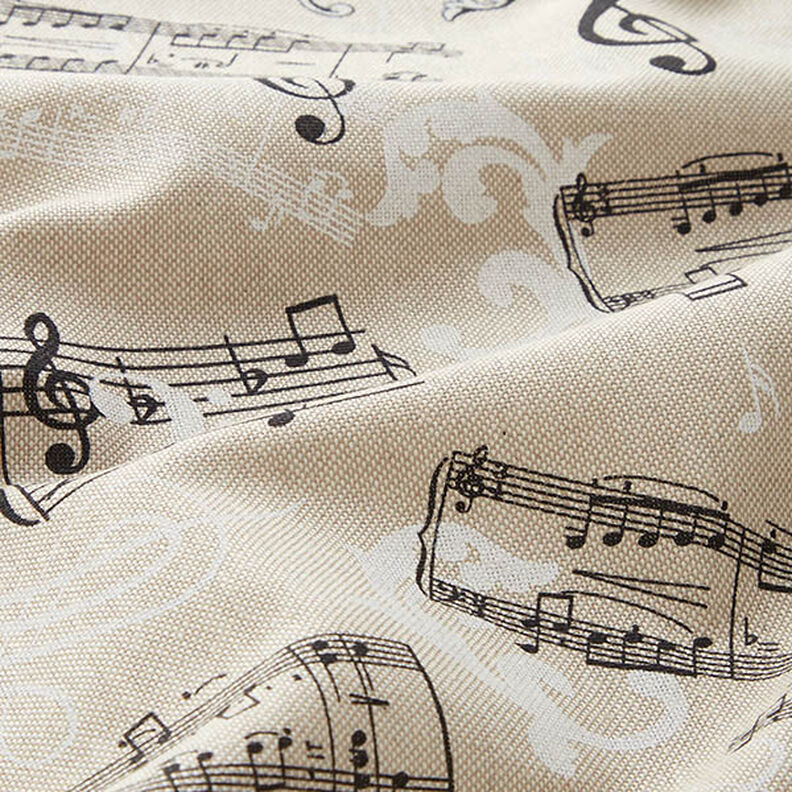 Dekorationsstof Halvpanama musikalsk – sort/natur,  image number 2