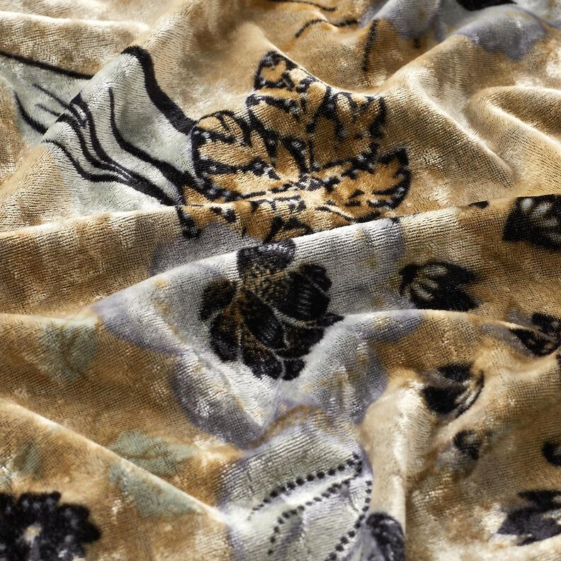 Nervøst velour antikke blomster – blågrå/sort,  image number 2