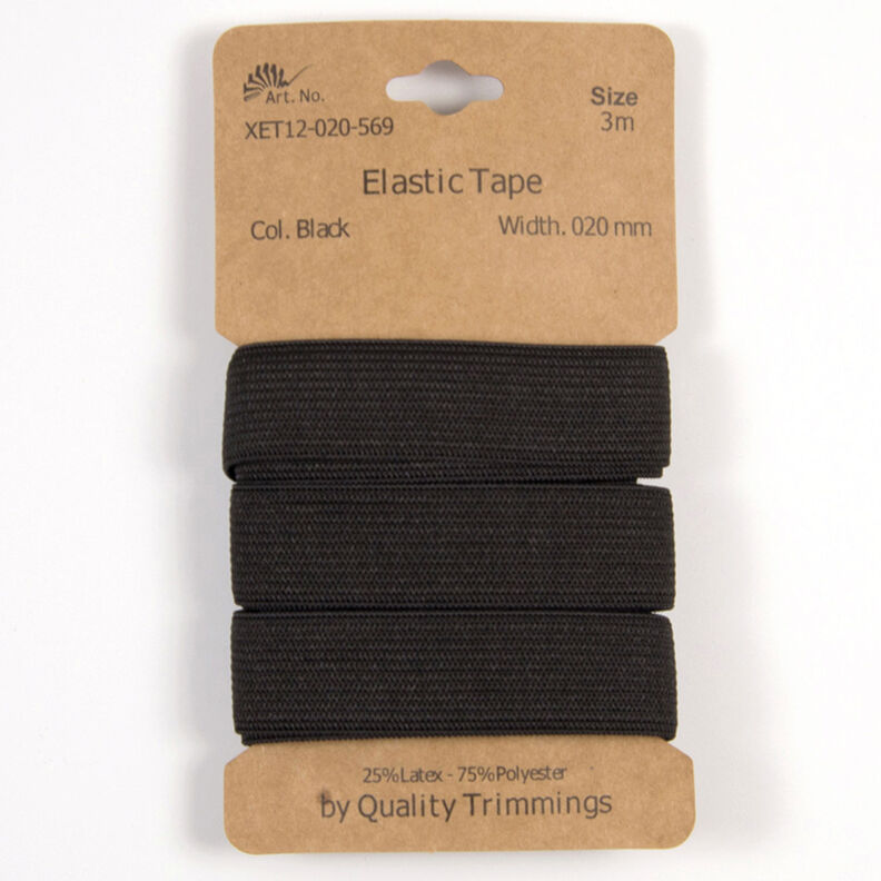 Elastisk bånd [3 m | 20 mm] – sort,  image number 1