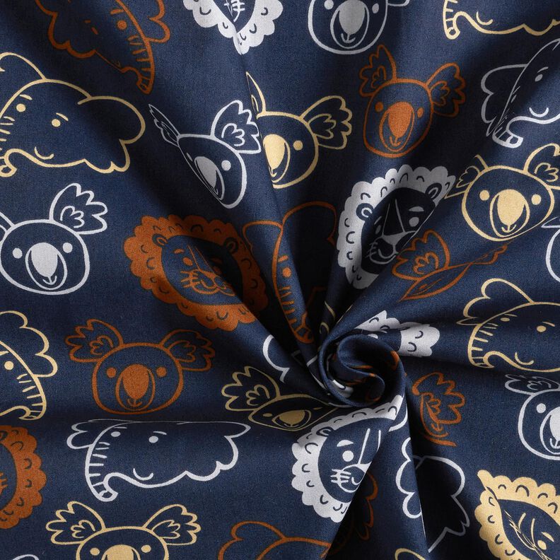 Bomuldspoplin Dyreansigter | Poppy Fabrics – blågrå,  image number 3