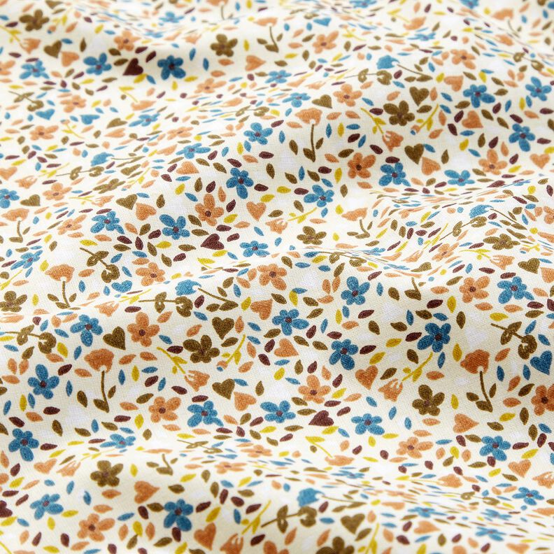 Bomuldsstof Cretonne spredte blomster – lysebeige/lysebrun,  image number 2