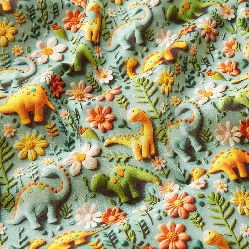 Bomuldspoplin modellervoks-dinosaurusser Digitaltryk – reed,  image number 2