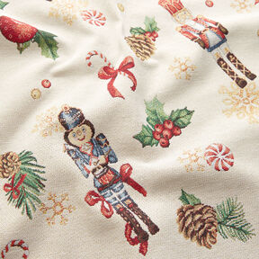 Dekorationsstof Gobelin festlige nøddeknækkere – lysebeige/rød, 