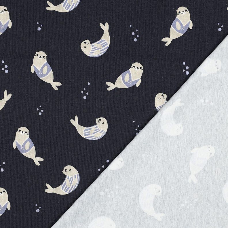 GOTS Bomuldsjersey sæler Digitaltryk | Poppy Fabrics – natblå/anemone,  image number 4