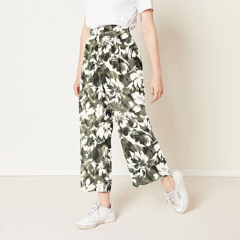 Viskosestof akvarel vilde roser &ndash; m&oslash;rk fyr/uldhvid,  image number 6