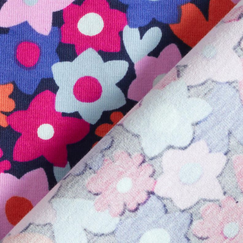 Bomuldsjersey farverige blomster | Poppy Fabrics – natblå,  image number 4