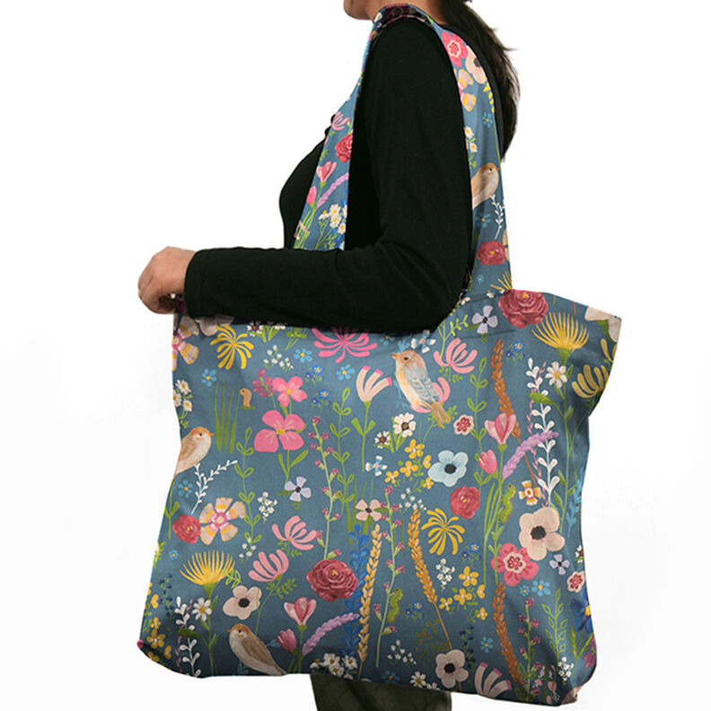 Outdoorstof Canvas kanvas fugle og blomster – stålblå,  image number 9