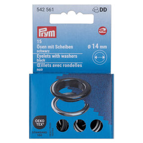 Øjer med skiver [15 stk. | Ø 14 mm] | Prym – sort/sølv metallic, 