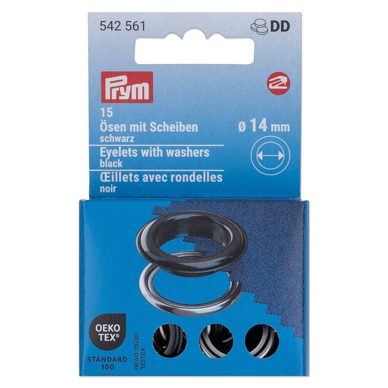 Øjer med skiver [15 stk. | Ø 14 mm] | Prym – sort/sølv metallic,  image number 1