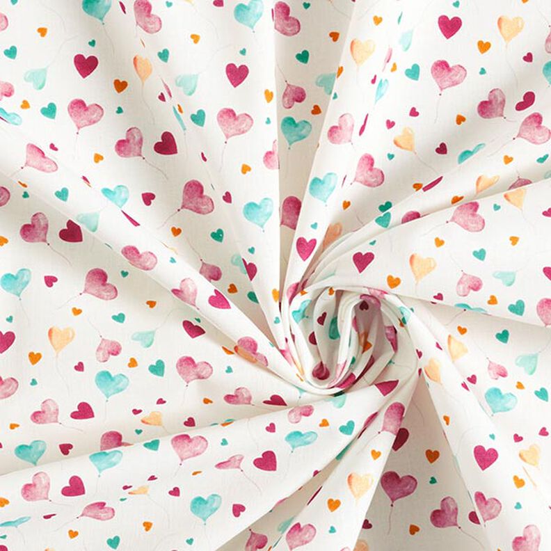 Bomuldspoplin, hjerteformede luftballoner – hvid,  image number 3