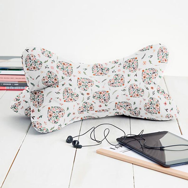 Bomuldsstof Perkal blomster i hjerter – hvid/rosa,  image number 7