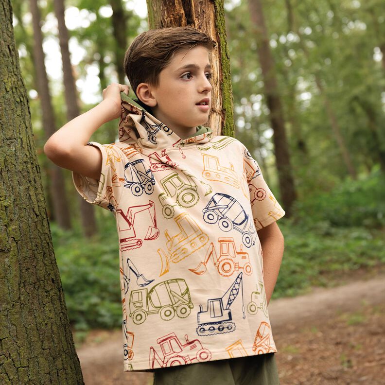 French Terry Sommersweat Byggepladskøretøjer| Poppy Fabrics – beige/marineblå,  image number 5