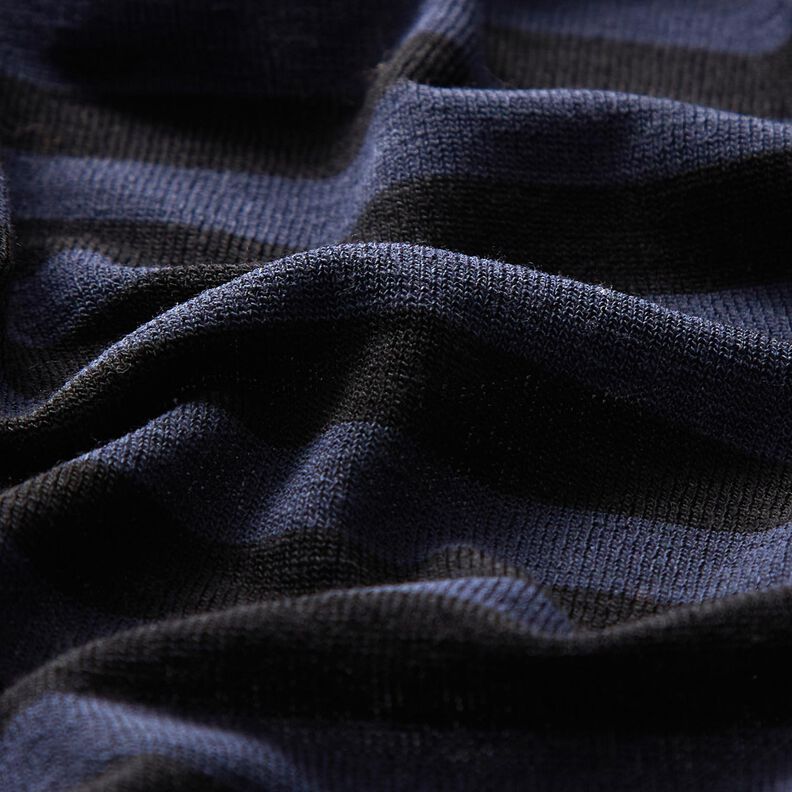 Jersey viskose-silke-miks striber – marineblå/sort,  image number 2