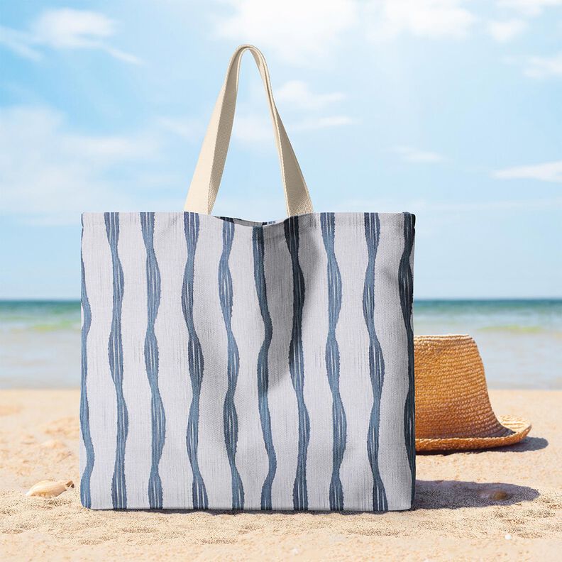 Dekorationsstof Halvpanama bølgede striber – blå,  image number 8