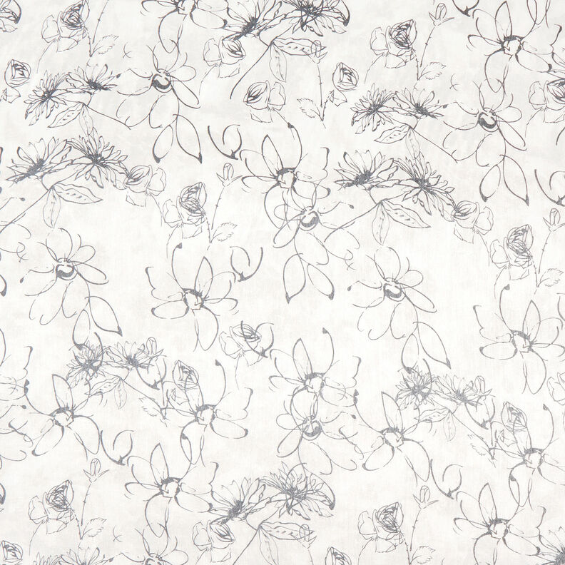 Viskose-miks metallic-glans blomstertegning – hvid/sort,  image number 1