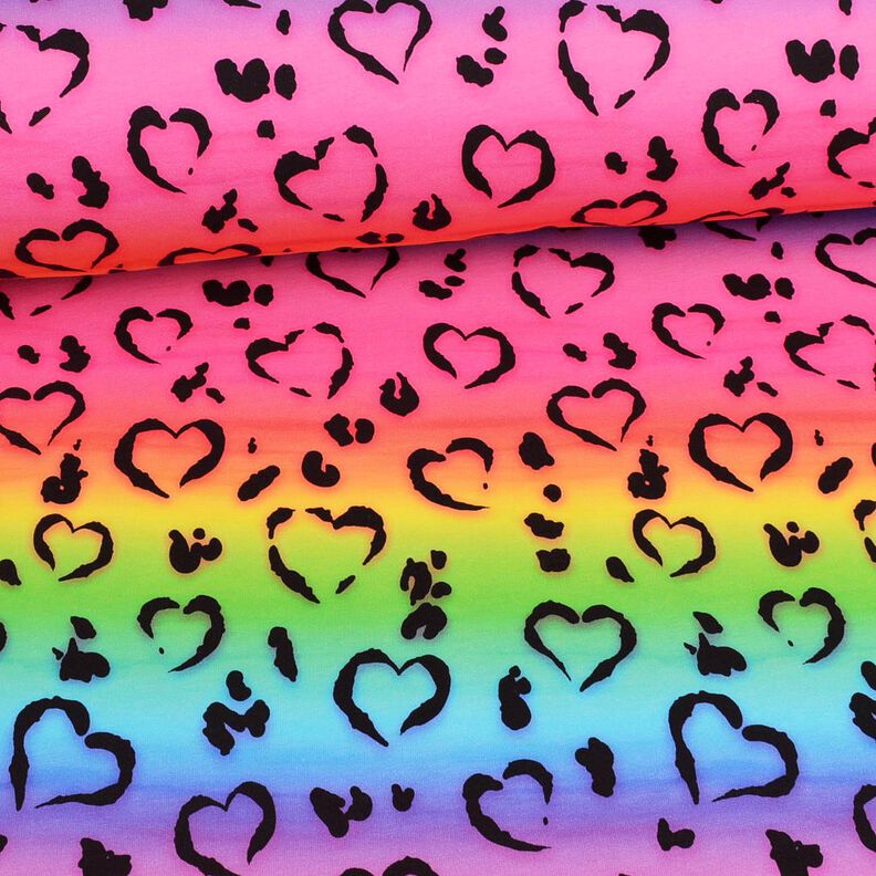 Bomuldsjersey Leo Hearts Rainbow | Glitzerpüppi – sort/farvemix,  image number 2