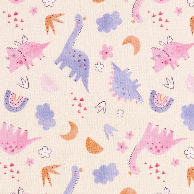 Bomuldspoplin dinosaur prinsesser Digitaltryk – lysebeige,  image number 1