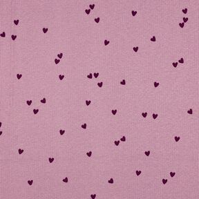 Rib-jersey spredte hjerter | Poppy Fabrics – pastelviolet/merlot, 