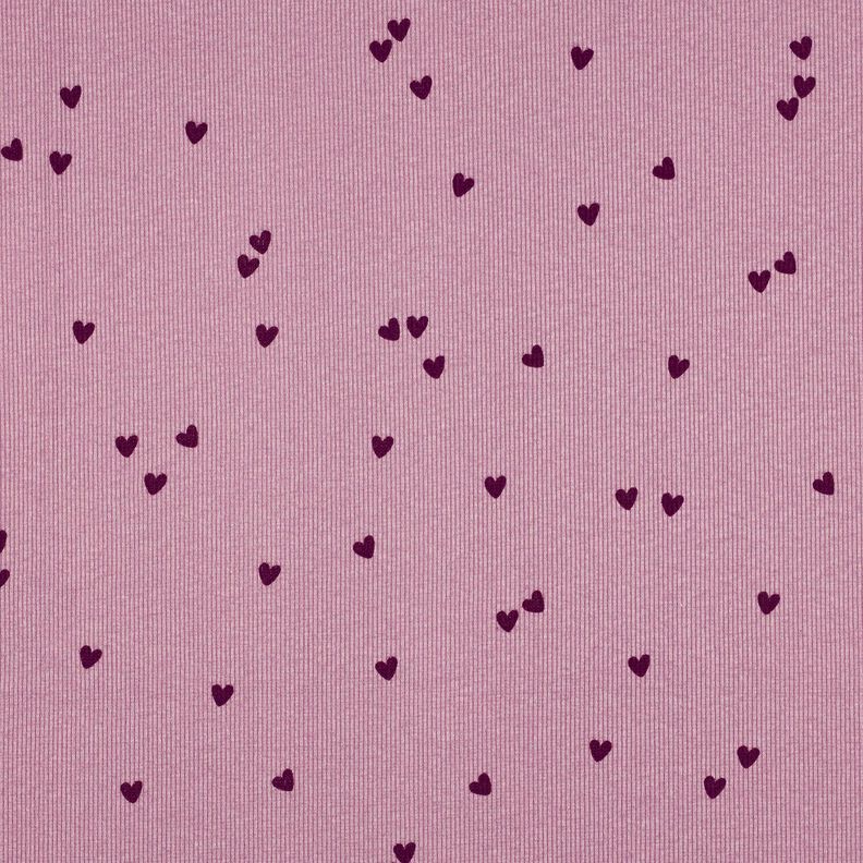 Rib-jersey spredte hjerter | Poppy Fabrics – pastelviolet/merlot,  image number 1