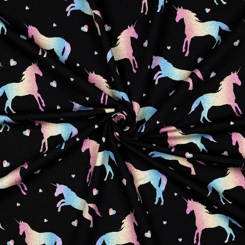 Bomuldsjersey regnbue-enhjørninger Digitaltryk | Poppy Fabrics – sort,  image number 3
