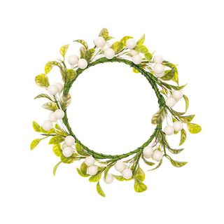 Dekoration blomsterkrans med bær [Ø 9 cm/ 16 cm] – hvid/grøn, 