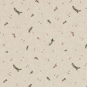 Dekorationsstof Halvpanama små vinterbær – natur/karminrød, 