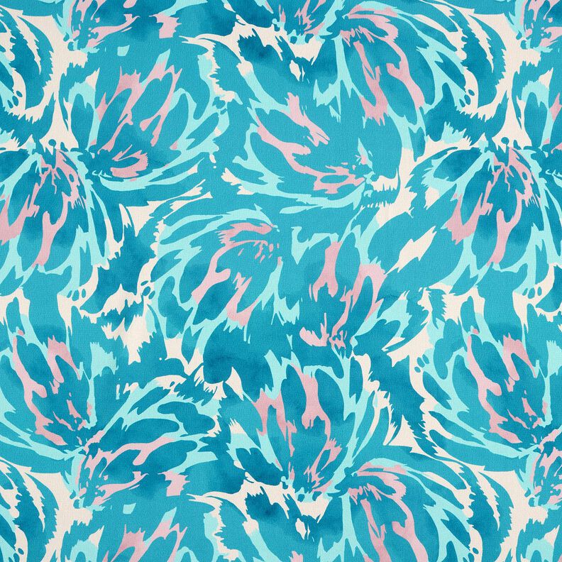crepe-satin abstrakte blomsterblade &ndash; azur/creme,  image number 1